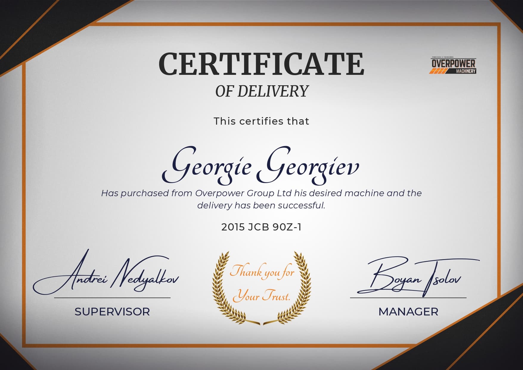 Georgie Georgiev certificate