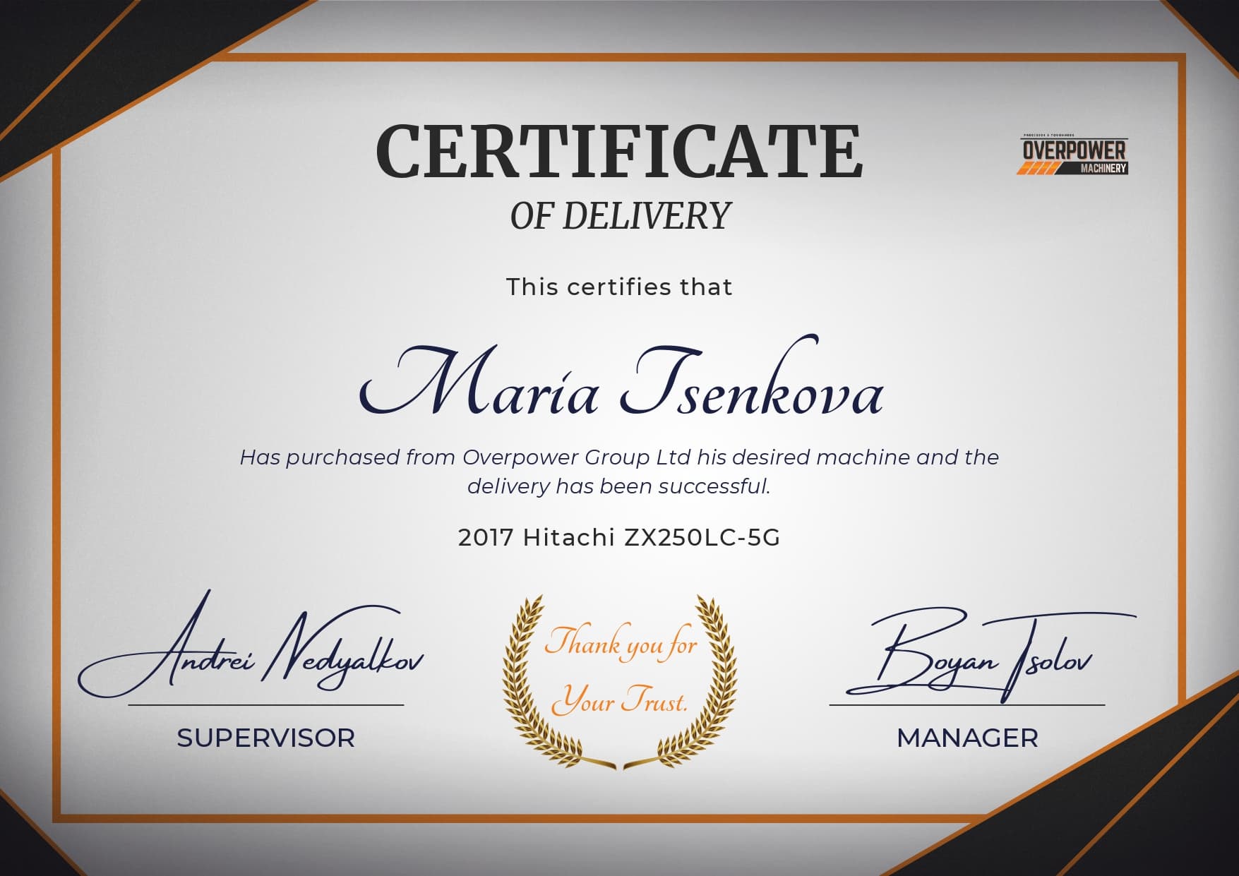 Maria Tsenkova certificate